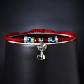 Red braided evil eye bracelet with blue bead and silver cat charm, adjustable size - Cat Style