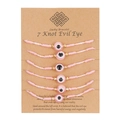 Set van 6 roze evil eye armbanden met 7 knopen, gevlochten en verstelbaar op kaart - Roze