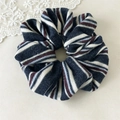 Knitted striped scrunchie hair tie in navy blue and burgundy for women's ponytails - Navy Blue