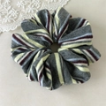 Striped knit scrunchie with grey yellow and wine red patterns for ponytail styling - Gray