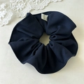 French vintage dark blue fabric scrunchie with handmade label and twill texture detail - Navy Blue