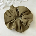 Olive green handmade cotton fabric scrunchie with vintage aesthetic and woven label - Yellow