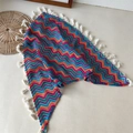 Detail of colorful zigzag crochet bandana with fringe and bohemian knit texture - Blue Wavy Pattern (Blue Series)