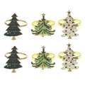 Set of 6 Christmas tree alloy napkin rings with stars and festive patterns for table decor - 6 Pieces/Pack (CS-J781)