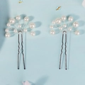 Forcine a U fatte a mano con perle bianche e intreccio di fili d'argento per la sposa - HS-J7475KF