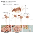 Detailansicht des handgefertigten rosa Blumen Braut-Haarkamm-Sets mit Perlen und Strass - Lotus Rosa Blumen 5-Teiliges Set (HS-J7371GPINK)