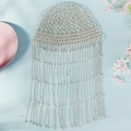 Elegant white pearl mesh headpiece with long silver tassels for wedding and parties - Pearl Tassel Hair Mesh (HS-J7487S)