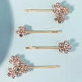 Gros plan sur quatre épingles à cheveux dorées et strass roses pour un style élégant - Style Floral (HS-J7485G)