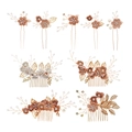Coffret 9 pièces d'accessoires cheveux avec fleurs roses et perles pour mariée et cortège - Consulter le service client pour des spécifications personnalisées