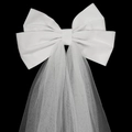 Elegant white bridal bow headpiece with double-layer short tulle veil for wedding hair - White Double Layer Bow Veil (HS-J7405)