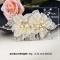 Dettaglio del pettine per capelli fatto a mano con fiori, perle e strass per sposa - Bianco