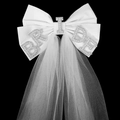 Velo de novia blanco con lazo de satén, letras BRIDE de perlas y doble malla - Velo con Lazo Blanco (HS-J7461)