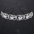 Silver bridal tiara with rectangular crystals and sparkling rhinestones for weddings - Silver