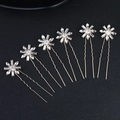 Lot de six épingles à cheveux dorées avec fleurs en cristal pour coiffure mariée - Style Cristal Floral (HS-J3270) / Doré