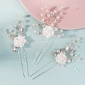 Three-piece set of white handmade flower U-pins with pearls and crystals for wedding hair - Rose Hair Pin (HS-J7459SW) / White