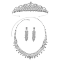 Luxury bridal jewelry set with sparkling crystal tiara, V-necklace, and drop earrings - Tiara Crown Necklace And Earrings (SET-J056S) / Silver
