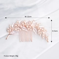 Dettaglio del pettine da sposa oro rosa con perle e strass, dimensioni di 12cm per 6cm - Oro rosa