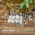 Peine de novia artesanal plateado con flores de perlas y pedrería 16cm ancho - Estilo Floral de Cuentas(HS-J6079)