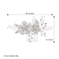 Peineta de novia con flores plateadas, perlas y cristales, medidas 12,5 cm por 7,5 cm - Estilo de Doble Flor y Hoja Hueca(HS-J6245)