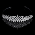 Silver crystal bridal tiara with intricate beadwork and sparkling rhinestone crown design - Silver