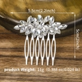 Peigne à cheveux de mariée argenté avec strass marquise, motif floral de 5,5 cm - Argenté