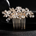 Peigne à cheveux de mariée doré élégant avec fleurs en cristal pour mariages et fêtes - Or (HS-J4272G)