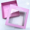 Caja de regalo rosa con diseño de corona y ventana transparente para joyas de boda - 17cm*17.5cm*5cm / Rosa