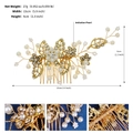 Golden bridal hair comb with pearls and rhinestones, floral design, 15cm wide - Gold (HS-J3350G)