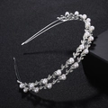 Elegante cerchietto a doppio strato in argento con perle bianche e strass a forma di foglia - Argento (TS-J827)