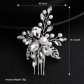 Detail of silver bridal hair comb with pearls and crystals, size 6cm by 8.5cm - White (HS-J3261)