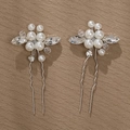 Handmade bridal hairpins with pearls and rhinestones on wave-shaped silver forks - 2 Pieces U-shaped Pin (HS-J5003)