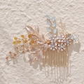 Lussuoso pettine per capelli da sposa fatto a mano con fiori di cristallo blu e foglie d'oro - Oro