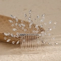 Handmade bridal hair comb with silver branch design and sparkling marquise crystals - Silver