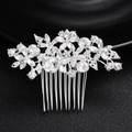 Peigne à cheveux de mariée argenté avec fleurs en cristal et strass sur fond noir - Argent (HS-J4272S)