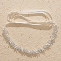 Squisita fascia da sposa con perle bianche e strass scintillanti su nastro - Argento