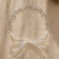 Serre-tête de mariée élégant avec strass brillants, perles et rubans en organza blanc - Style Ruban Perle Strass Blanc Argenté (HS-J4519)