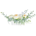 Handmade bridal hair comb with cream fabric roses and green leaves for weddings - Hair Comb Style (HS-J4364) / Beige