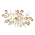 Pettine per capelli da sposa con fiori dorati, perle e strass su sfondo bianco - Oro