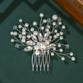 Silver bridal hair comb with handmade pearls and marquise crystals for weddings - White (HS-J5002)