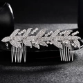 Peigne à cheveux de mariée en forme de feuille argentée avec strass pour mariage - Argent (HS-J3977)