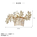 Golden bridal hair comb with rhinestones and white pearls in a leaf design, size 10.5cm - Hair Comb (HS-J4641) / Gold
