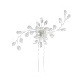 Elegante horquilla nupcial con perlas y cristales, diseño floral plateado en forma de U - Racimo de Flores Extendido (HS-J4475)