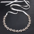 Elegant gold bridal waist belt with rhinestone sunflower pattern and white satin ribbon - Gold (WS-J012)