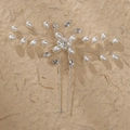 Spilla per capelli da sposa con perle bianche e strass scintillanti in argento - Stile foglia di perla fatto a mano (HS-J4475) / Argento