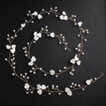 Handmade bridal hair vine with white flowers and pearls on flexible gold wire for wedding hair - Gold