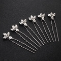 Set di 7 forcine a U argentate con strass a marquise brillanti a forma di petali e foglie - Stile Stella Cruciforme (HS-J4719) / Set da 6 / Argento