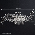 Dettaglio del pettine da sposa con perle e cristalli che mostra la larghezza di 18,5 cm - Stile Argento (HS-J4871)