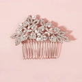 Elegante peineta plateada para novia con cristales brillantes y diseño de flores - Peine de Cabello Floral Abanico con Strass (HS-J465)