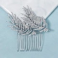 Peine de novia plateado con hojas de diamantes de imitación y base metálica pulida - Peine de Cabello Rama de Hojas con Strass (HS-J4195A)