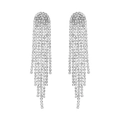 Luxurious long tassel drop earrings with sparkling rhinestones for bridal wedding party - Silver